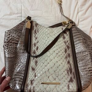Brahmin Tan Crocodile-Embossed Shoulder Bag with Matching Wallet